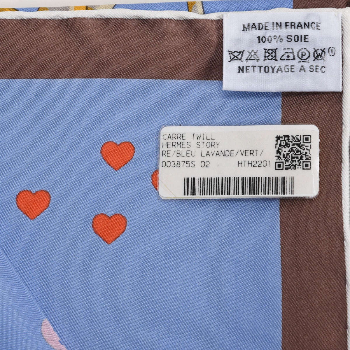 Hermes Blue Silk Ouistiti Story Scarf 90
