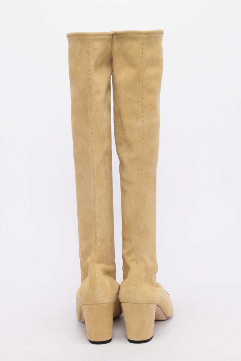 Chanel Beige Stretch Suede Knee Length Boots 40.5