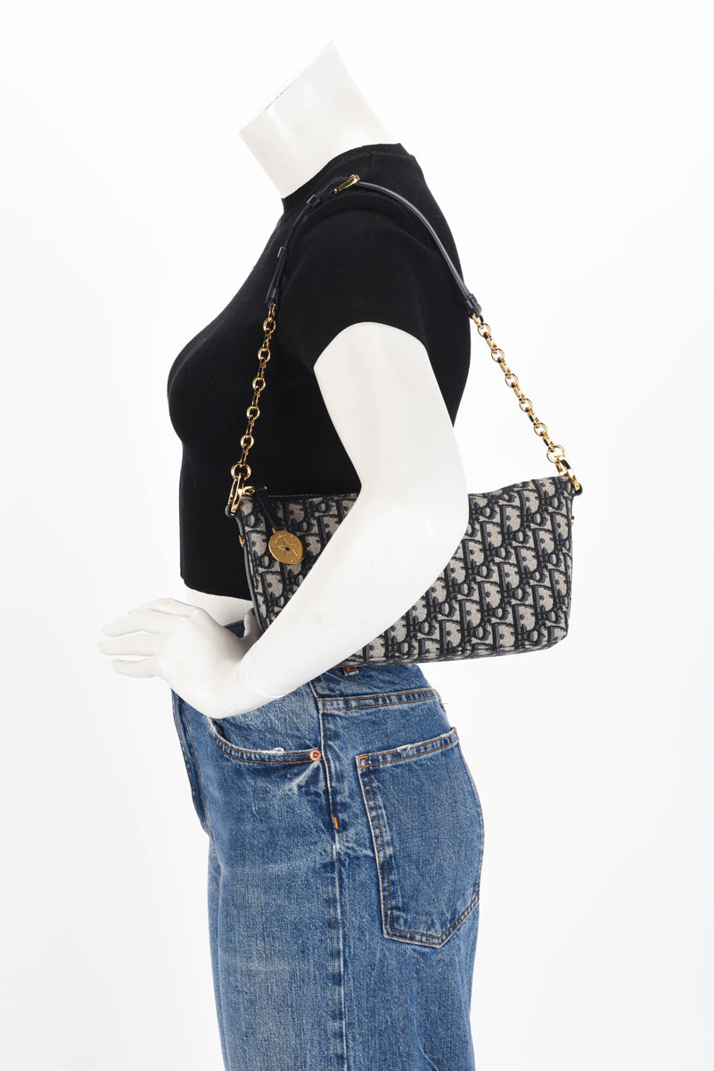 Dior Navy Oblique Jacquard Diorstar Hobo Chain Bag