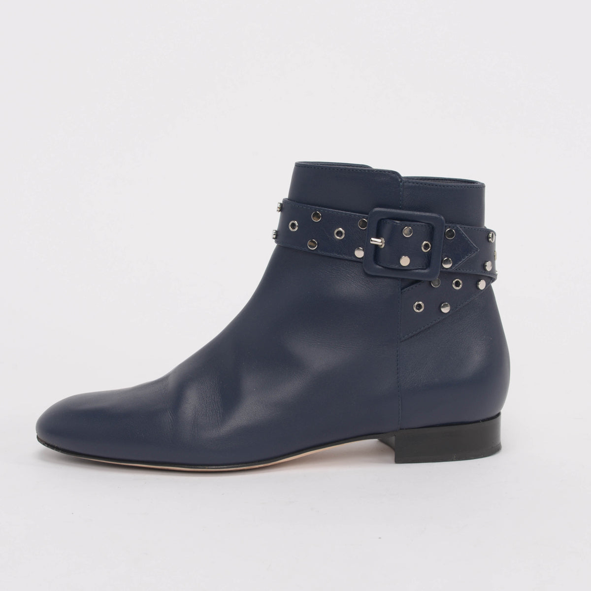 Jimmy Choo Navy Calfskin Hallie Studded Boots 38