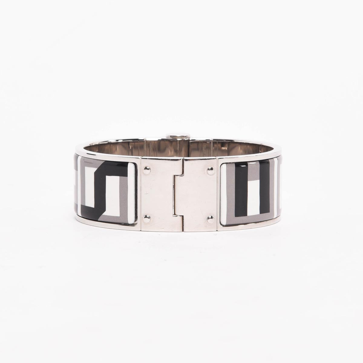 Hermes Black & White Enamel Charniere Lettre au Carre Hinged Bracelet