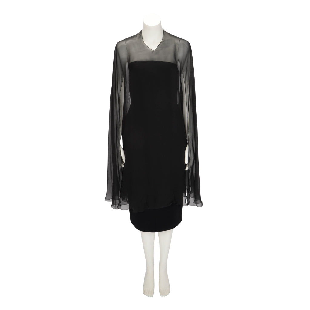 Chanel Black Wool Strapless Dress + Silk Cape FR 40