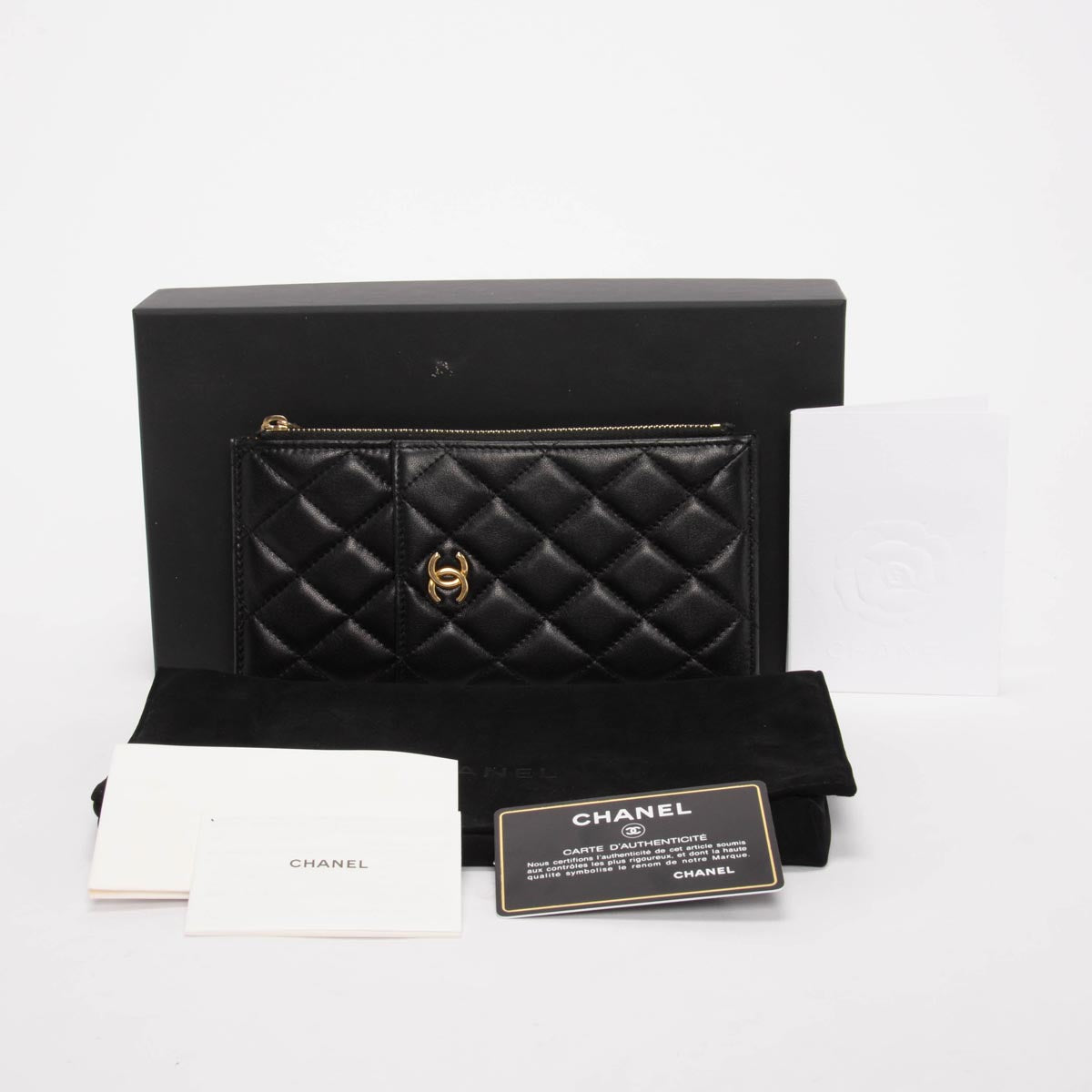 Chanel Black Lambskin CC Phone Holder Zip Wallet