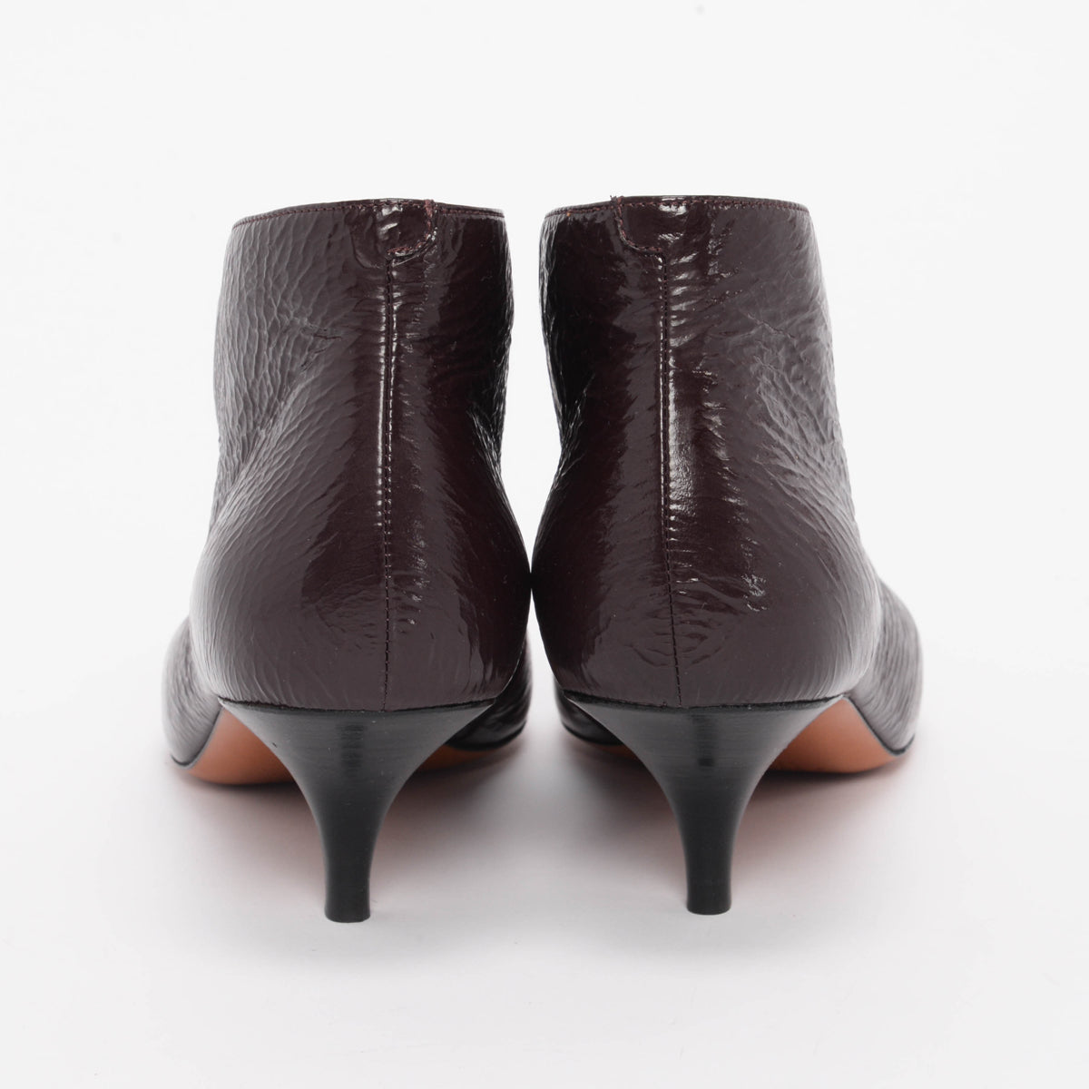 Celine Burgundy Crinkled Patent V-Neck Ankle Pumps 38