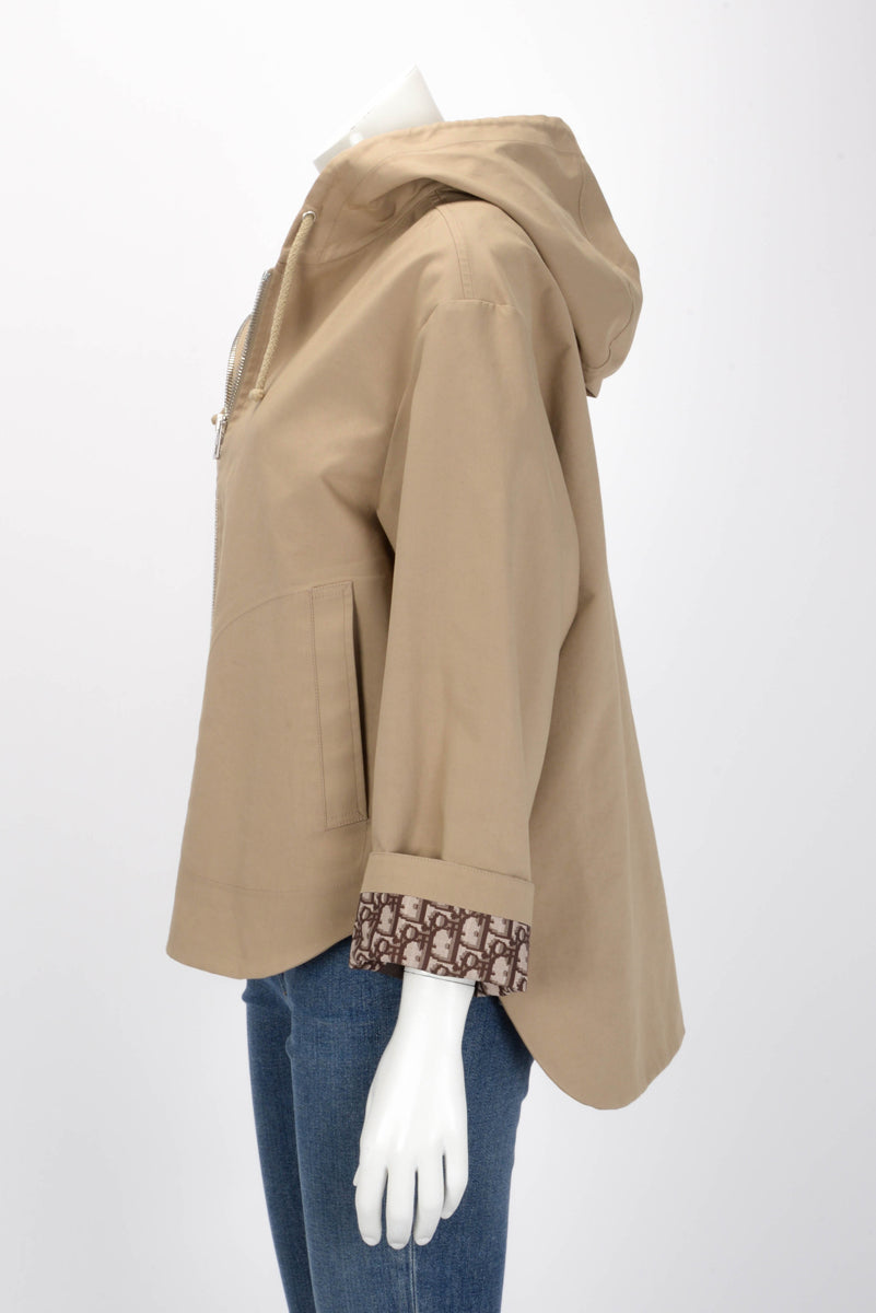 Dior Beige Gabardine Oblique Lined Hooded Zip Jacket S