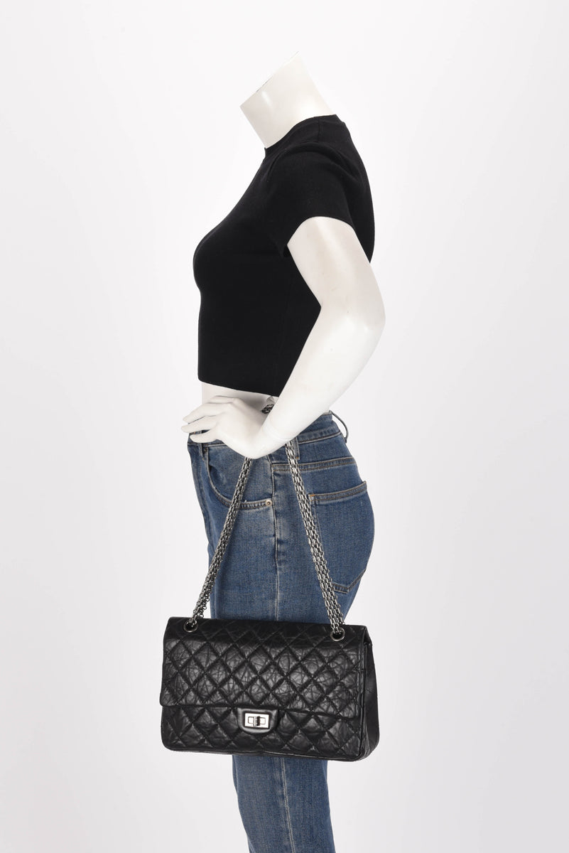 Chanel Black Distressed Calfskin 2.55 Reissue 226 Flap Bag