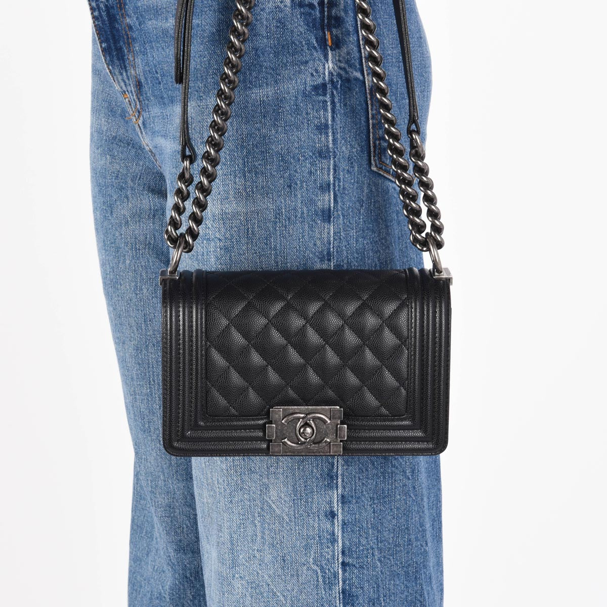 Chanel Black Quilted Caviar Small Boy Bag