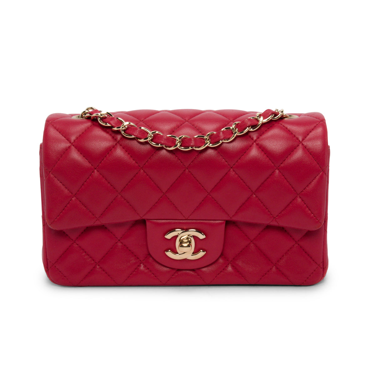 Chanel Red Quilted Lambskin Mini Rectangular Flap Bag