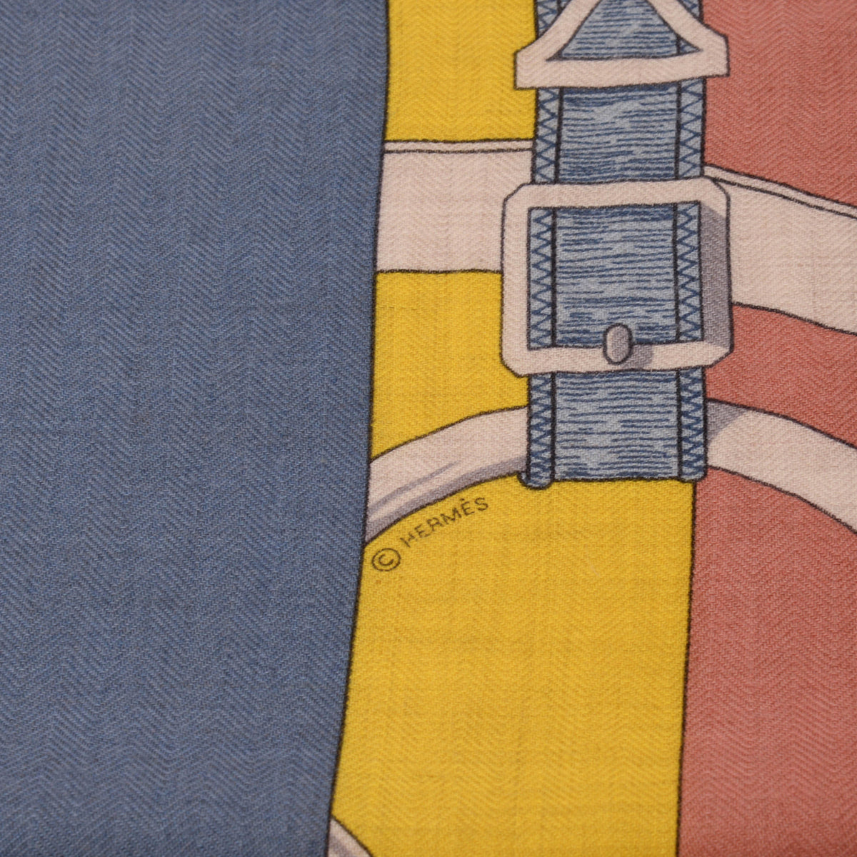 Hermes Blue Jean Cashmere Blend Encadre Eperon d'Or Scarf