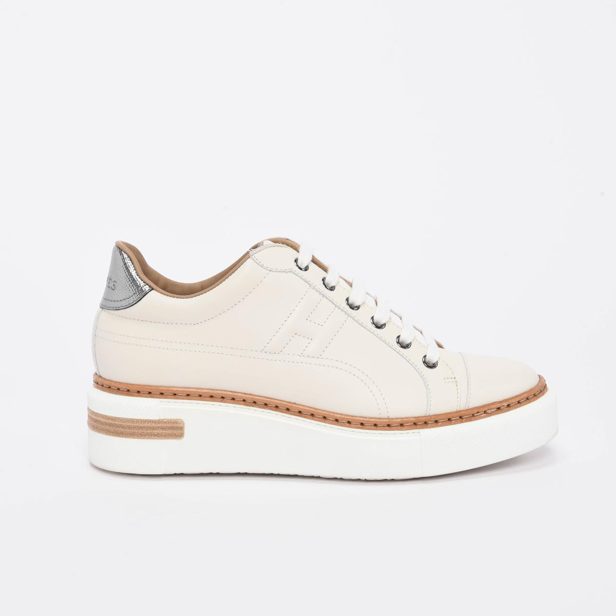 Hermes White Calfskin Polo Sneakers 38.5