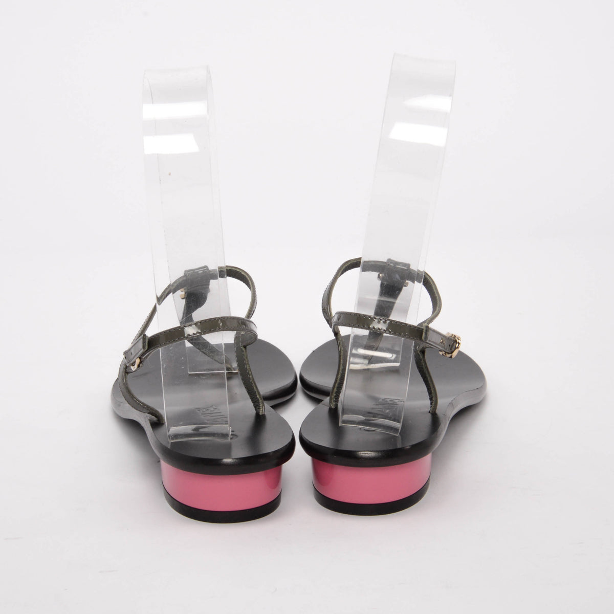 Chanel Khaki & Pink Patent CC Thong Sandals 37