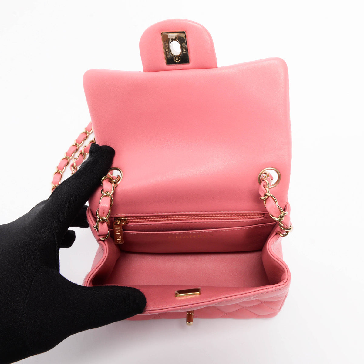 Chanel Pink Quilted Lambskin Mini Square Classic Flap Bag