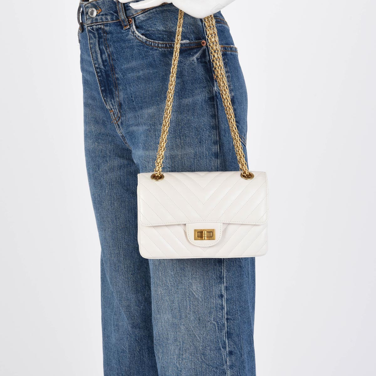 Chanel White Chevron Calfskin Mini Reissue 2.55 Flap Bag