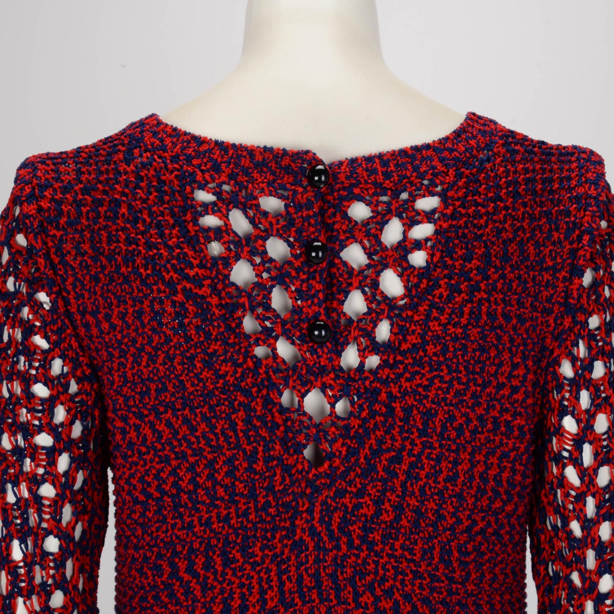 Chanel Red & Blue Cotton Crochet Four Pocket L/S Dress FR 40