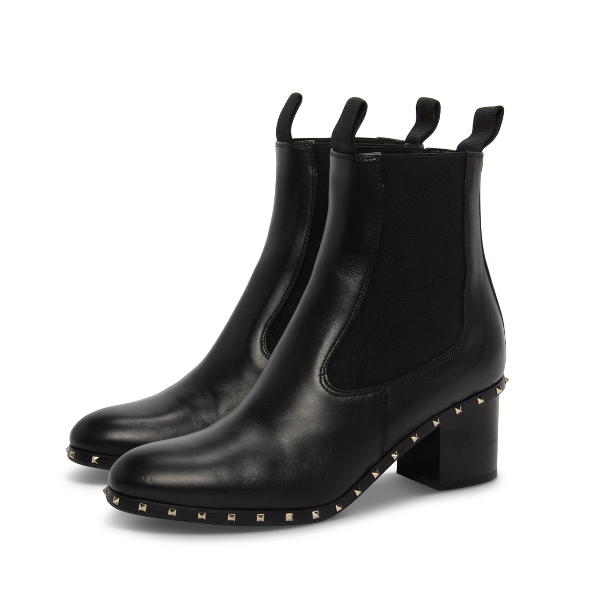 Valentino Black Calfskin Rockstud Beatle Boots 37.5