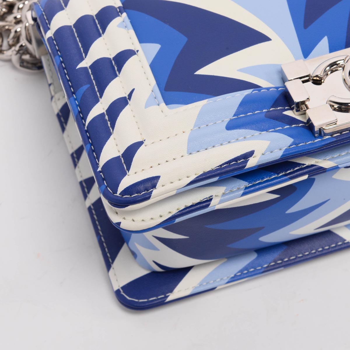 Chanel Blue Printed Calfskin Small Boy Bag