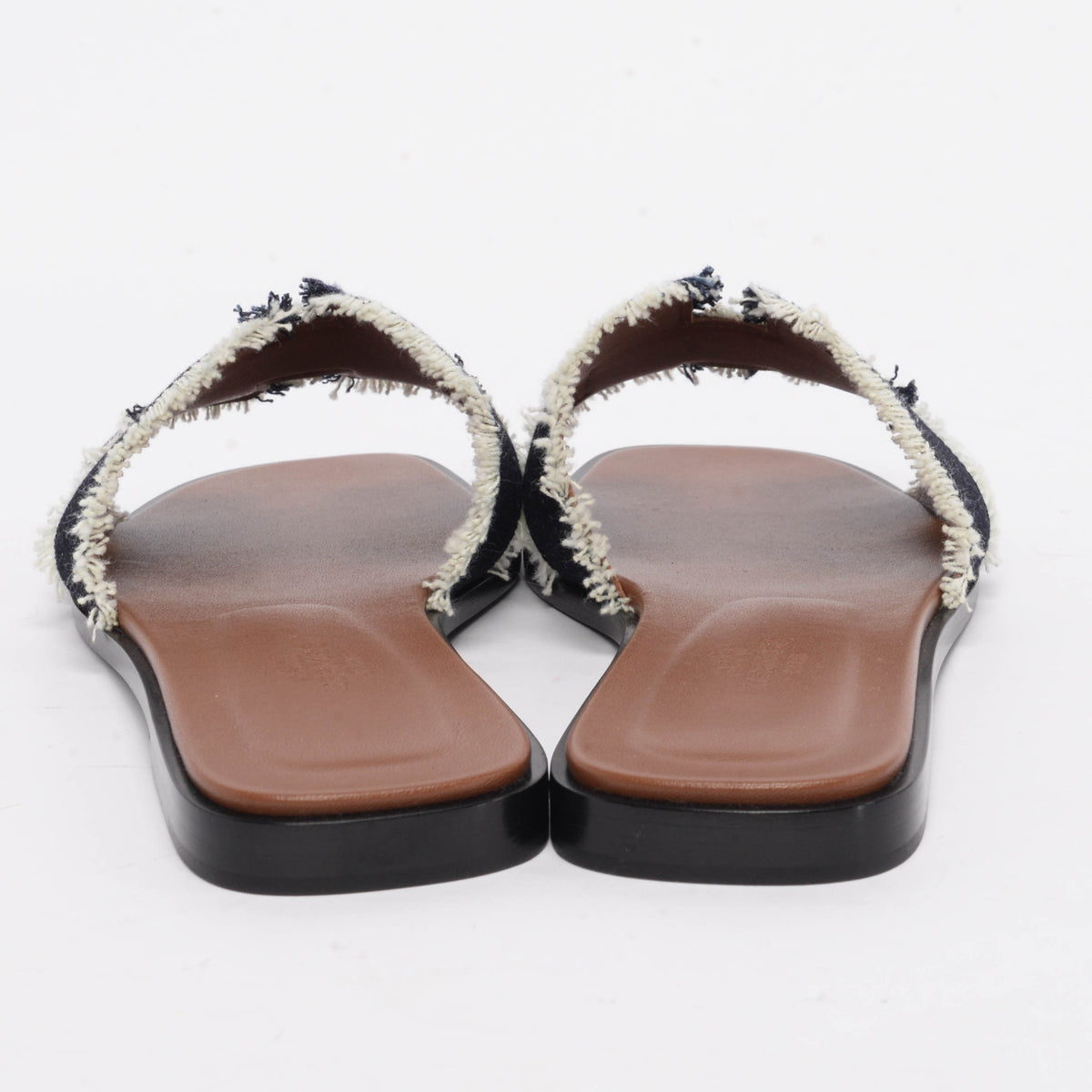 Hermes Bleu Brut Fringed Denim Oran Sandals 38