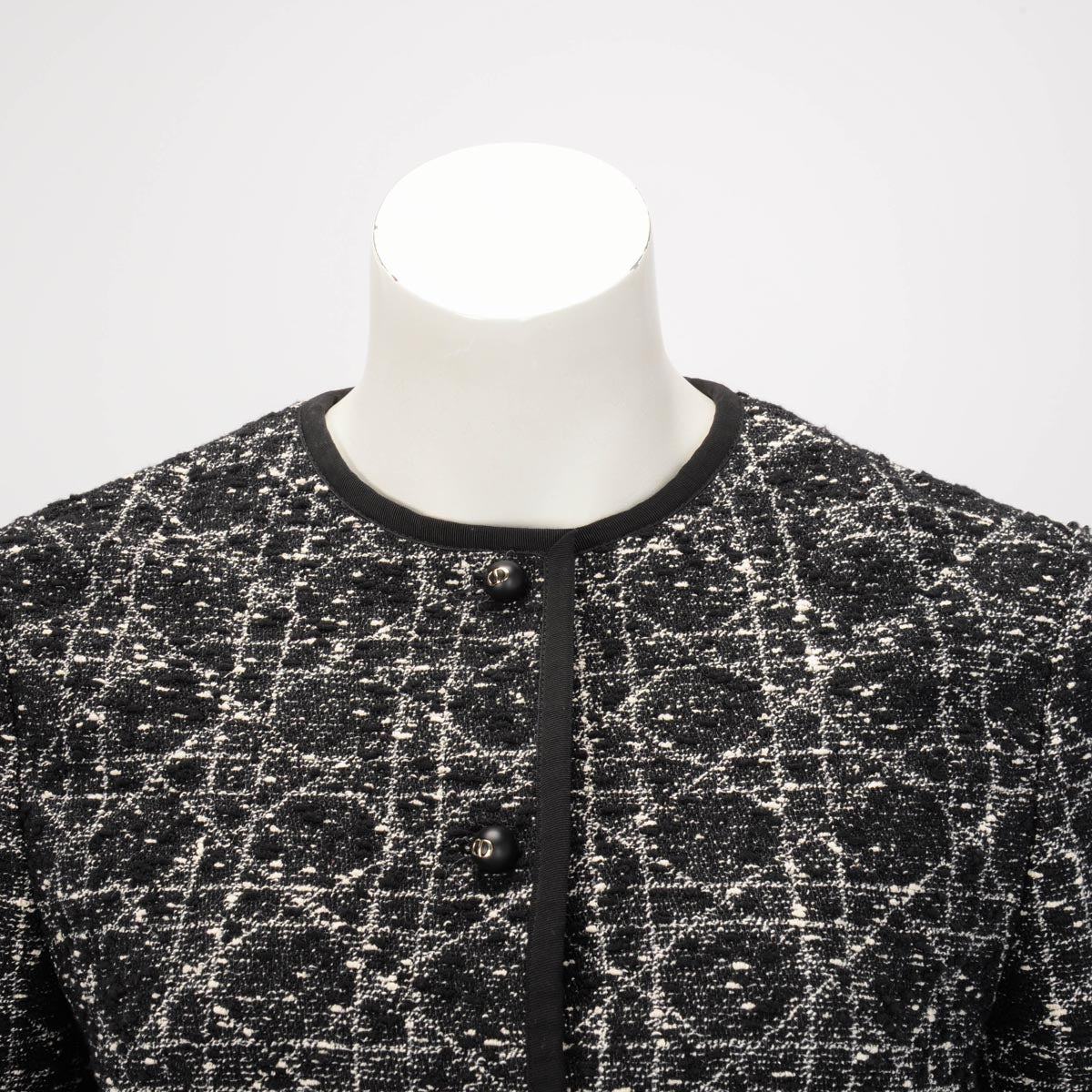 Dior Black Tweed Macrocannage Cropped Jacket FR 38