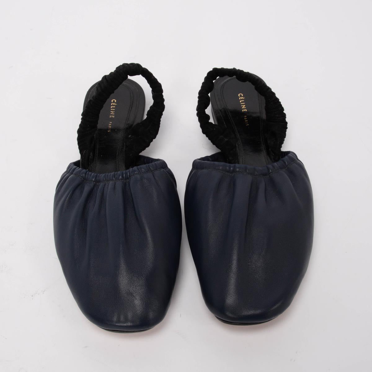 Celine Navy & Black Lambskin Slingback Flats 36.5