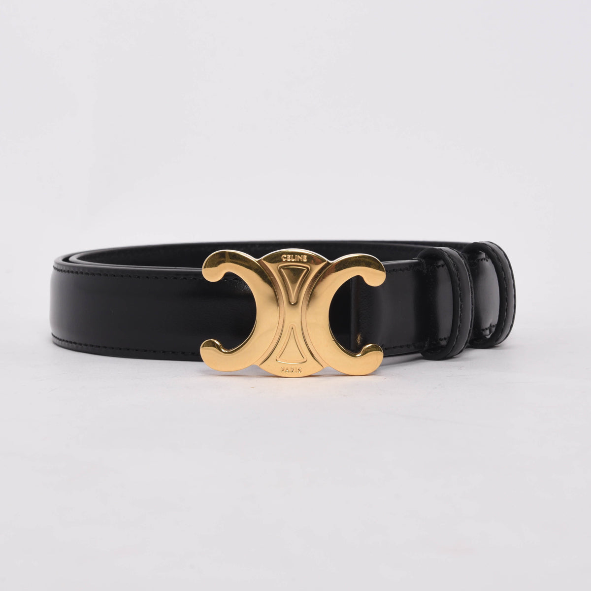 Celine Black Calfskin Medium Triomphe Belt