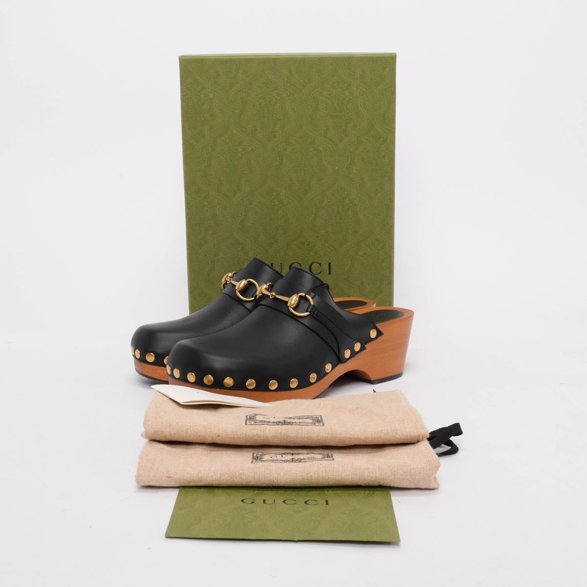 Gucci Black Calfskin Horsebit Clogs 40