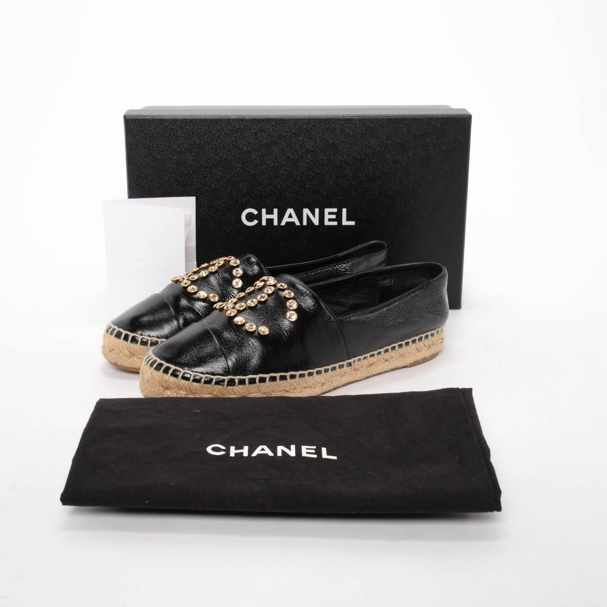Chanel Black Lambskin Crystal CC Espadrilles 38