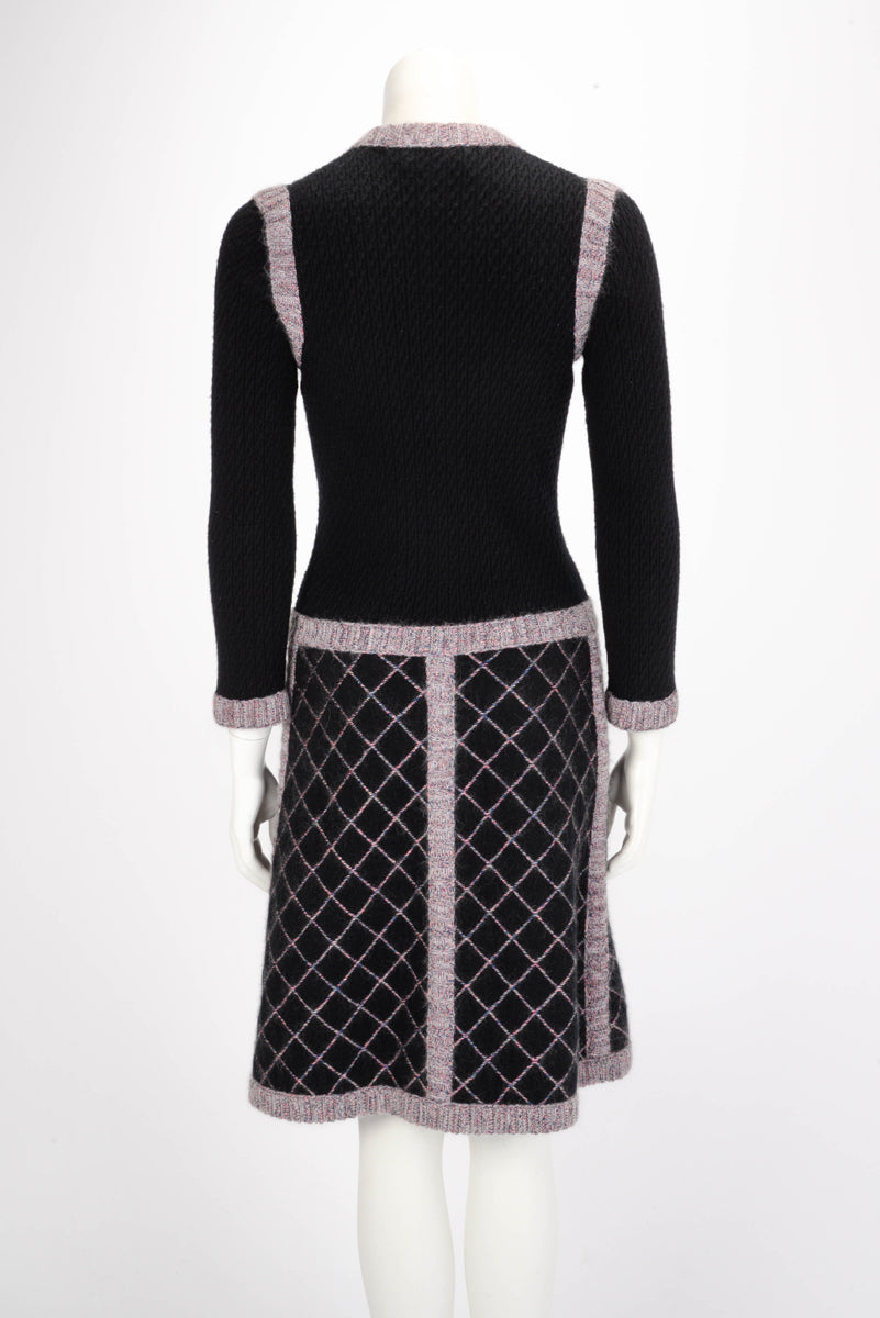 Chanel Black & Purple Cashmere Camellia Button Dress FR 36