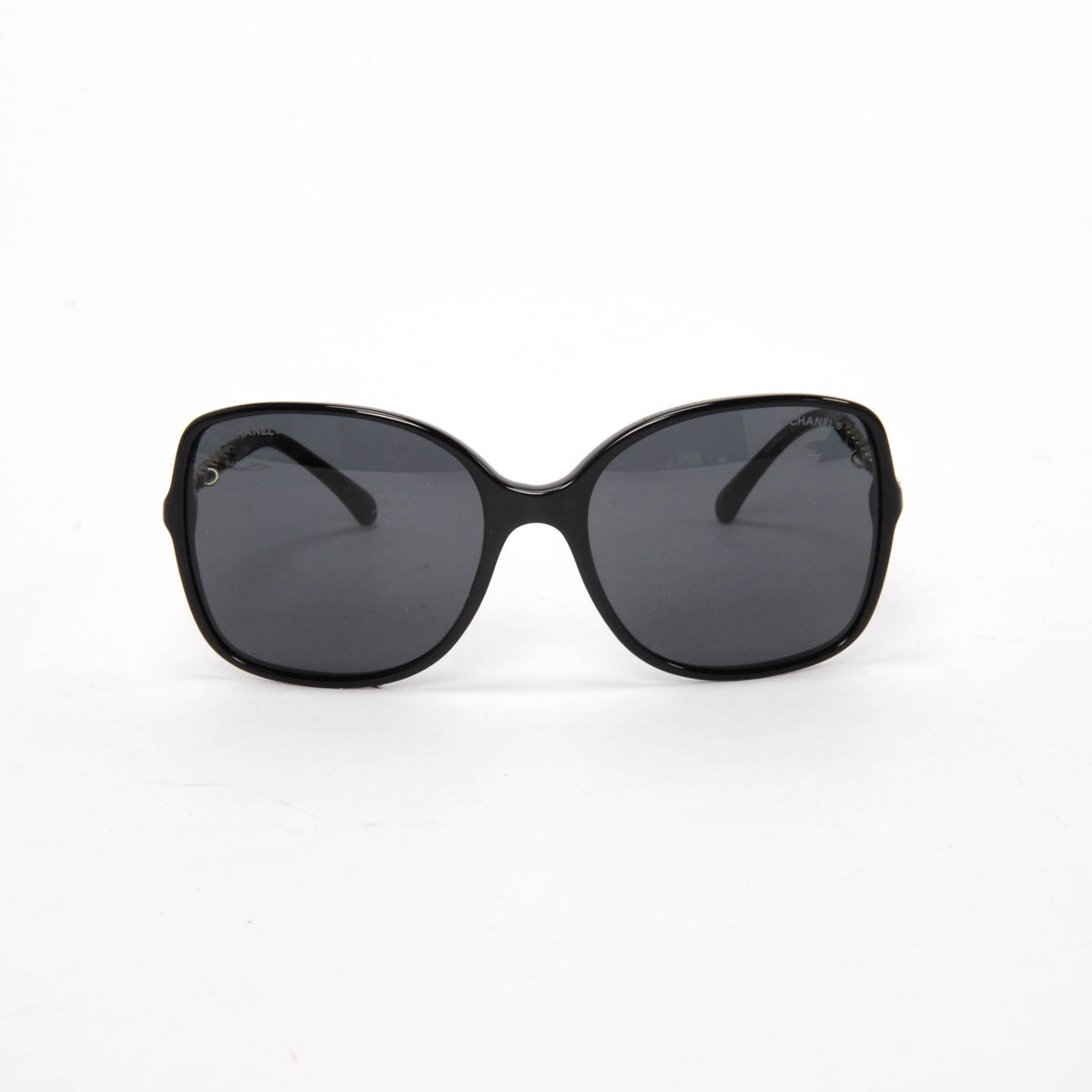 Chanel Black Square Frame Sunglasses With Chain