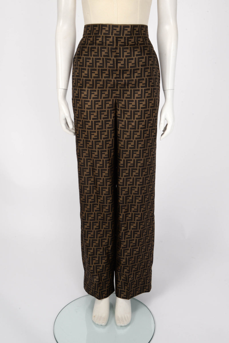 Fendi Tobacco Silk FF Monogram Pleated Pants IT 36