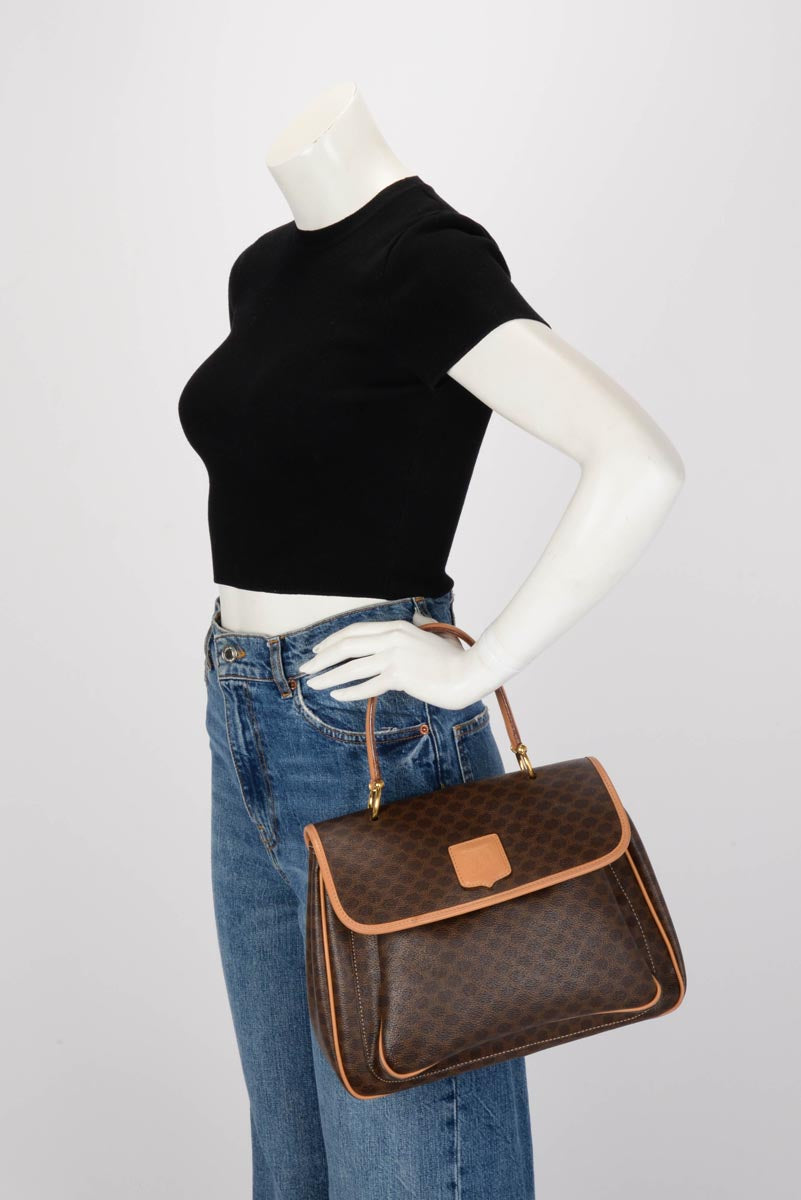 Celine Brown Triomphe Canvas Macadam Top Handle Bag