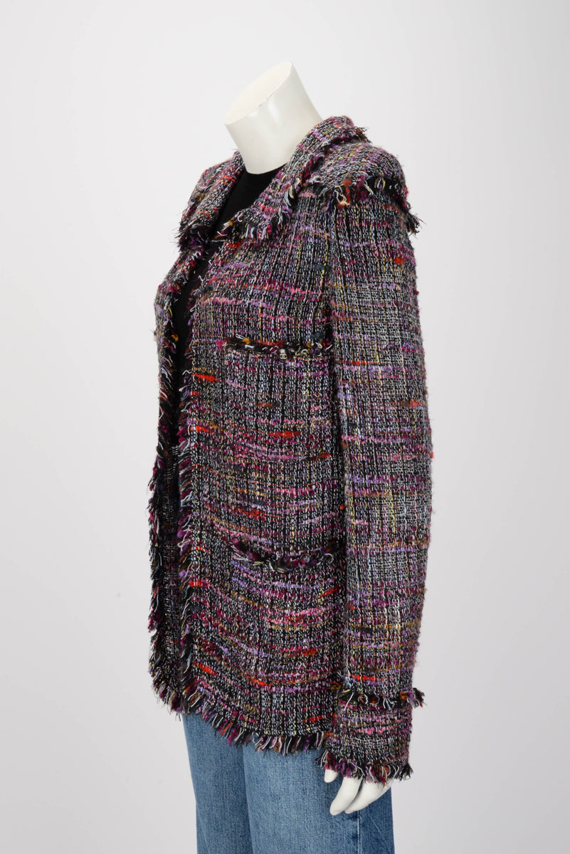 Chanel Purple Fantasy Tweed Frayed Edge Jacket FR 38