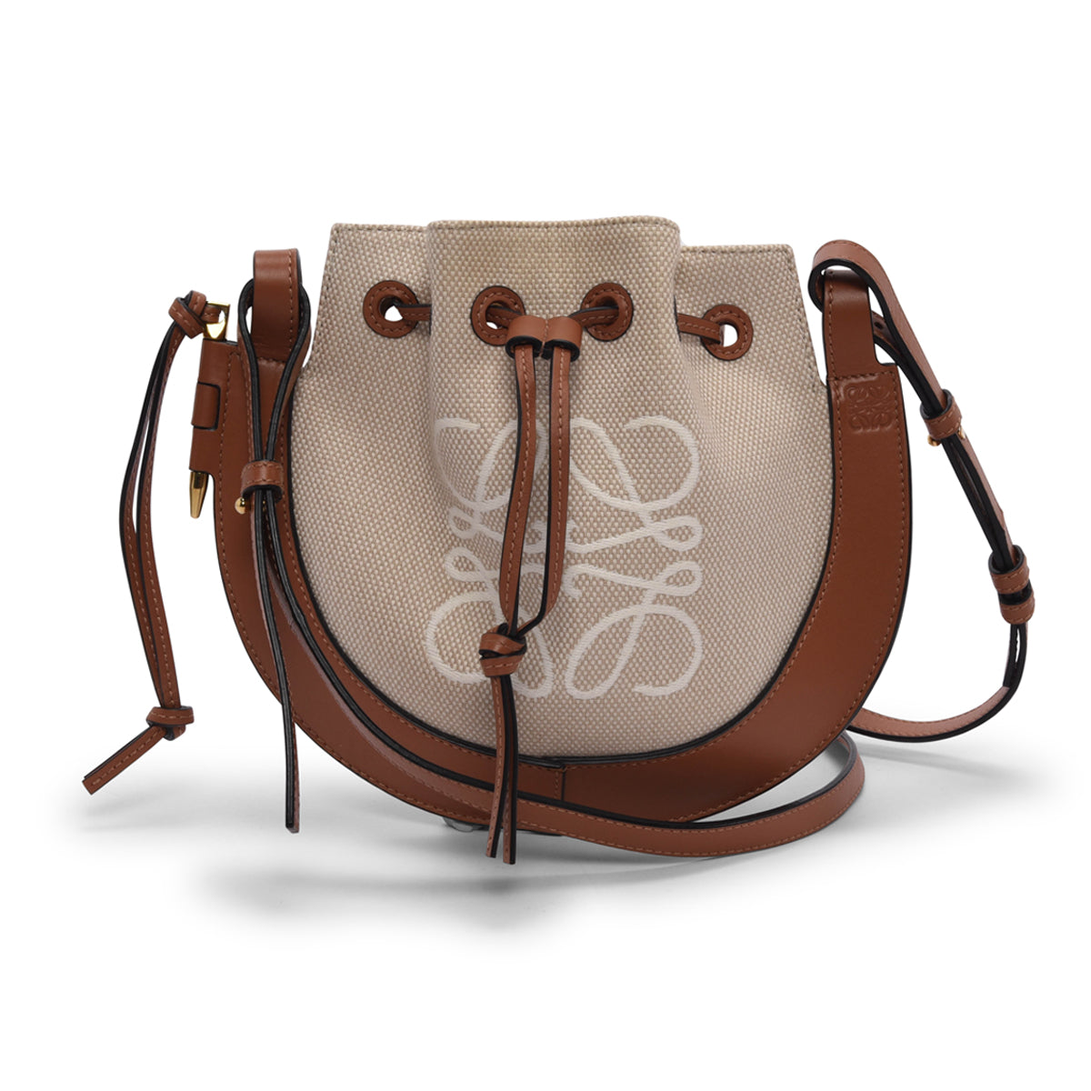 Loewe Ecru & Tan Canvas & Calfskin Horseshoe Anagram Bag