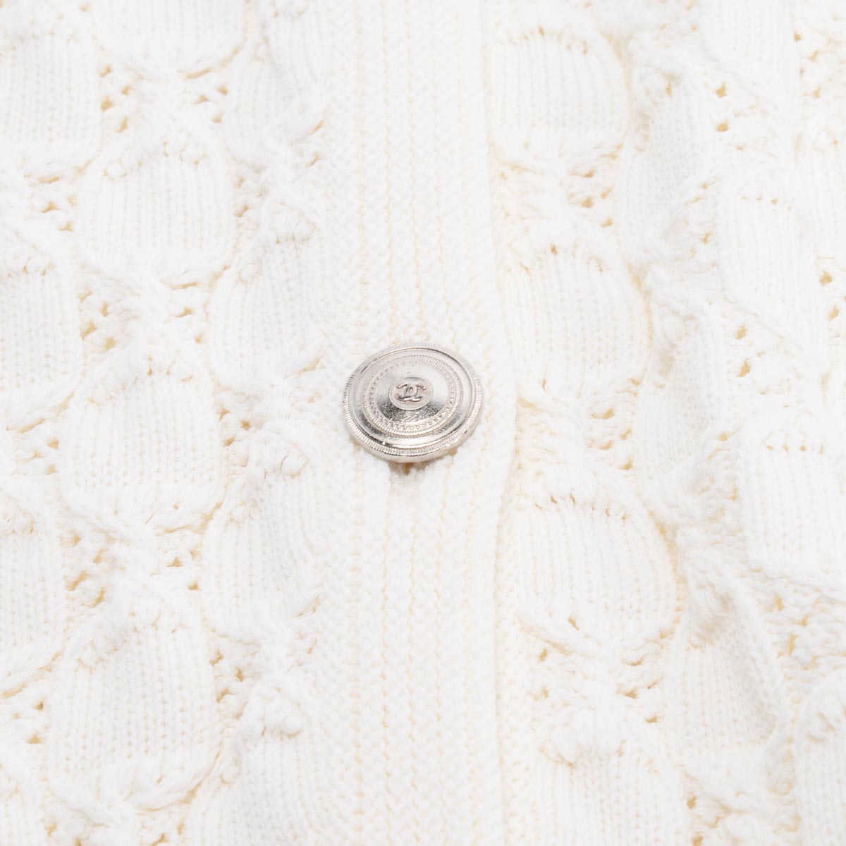 Chanel White Crochet Knit Four Pocket Cardigan FR 48