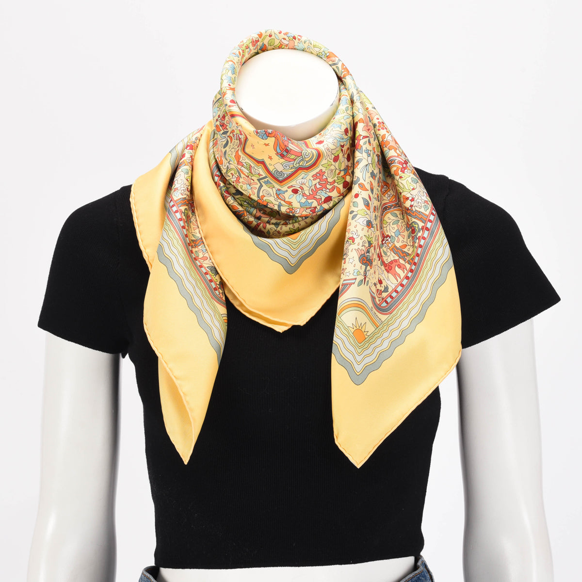 Hermes Yellow Silk Les Jardins D'Armenie Scarf