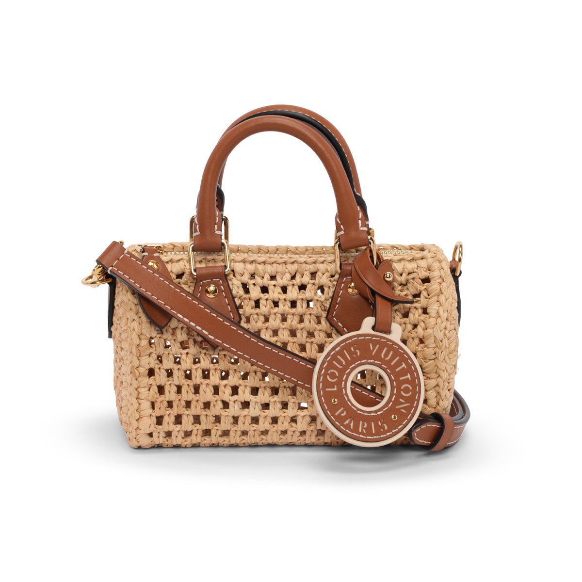 Louis Vuitton Tan Leather & Raffia Nano Speedy