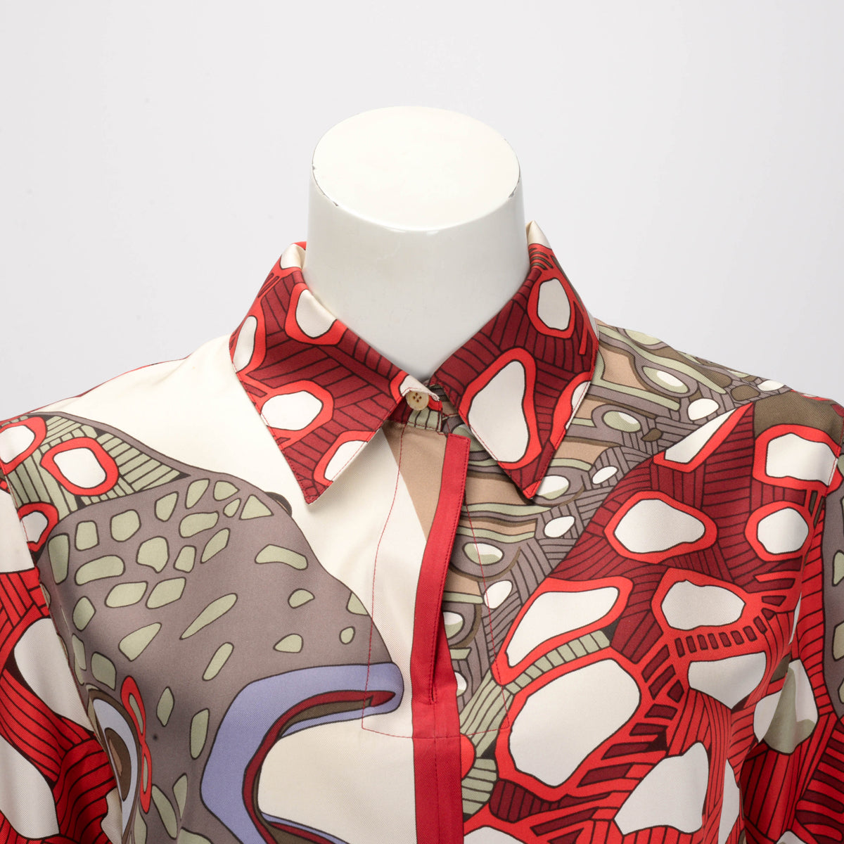 Hermes Red Silk Grands Fonds II Blouse FR 38