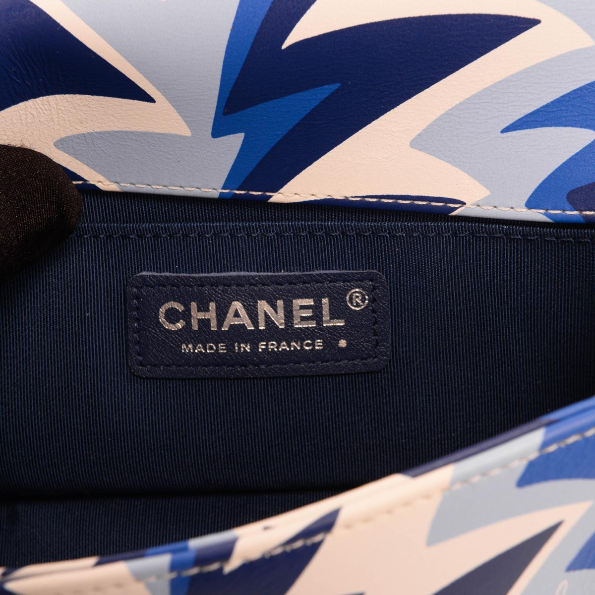 Chanel Blue Printed Calfskin Small Boy Bag