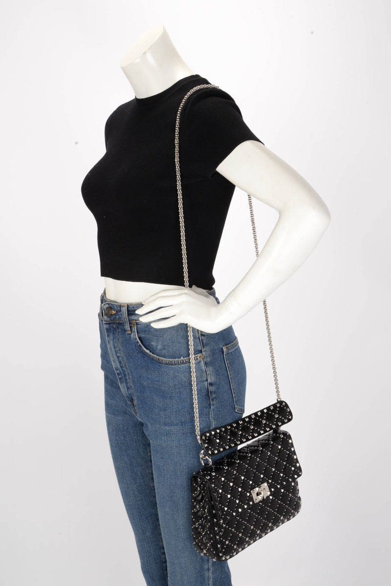 Valentino Black Micro Studs Medium Rockstud Spike It Bag