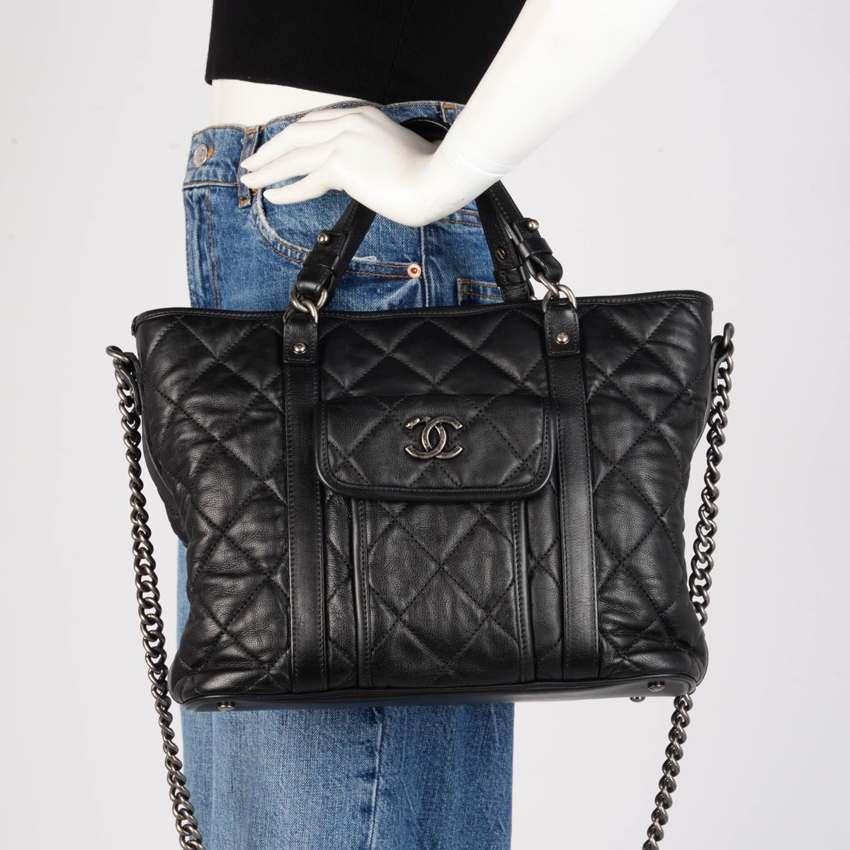 Chanel Black Quilted Calfskin Small Casual Riviera Tote