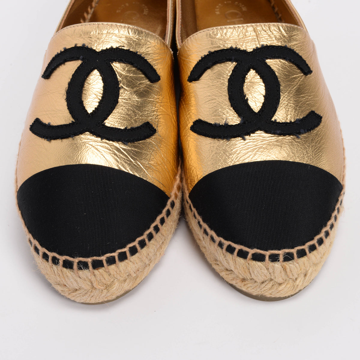 Chanel Gold & Black Lambskin CC Espadrilles 38