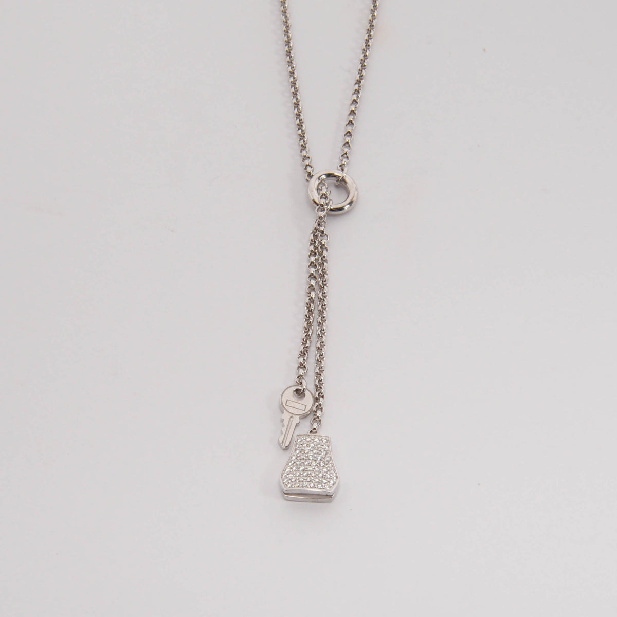 Hermes 18k White Gold & Diamond Small Model Kelly Clochette Necklace