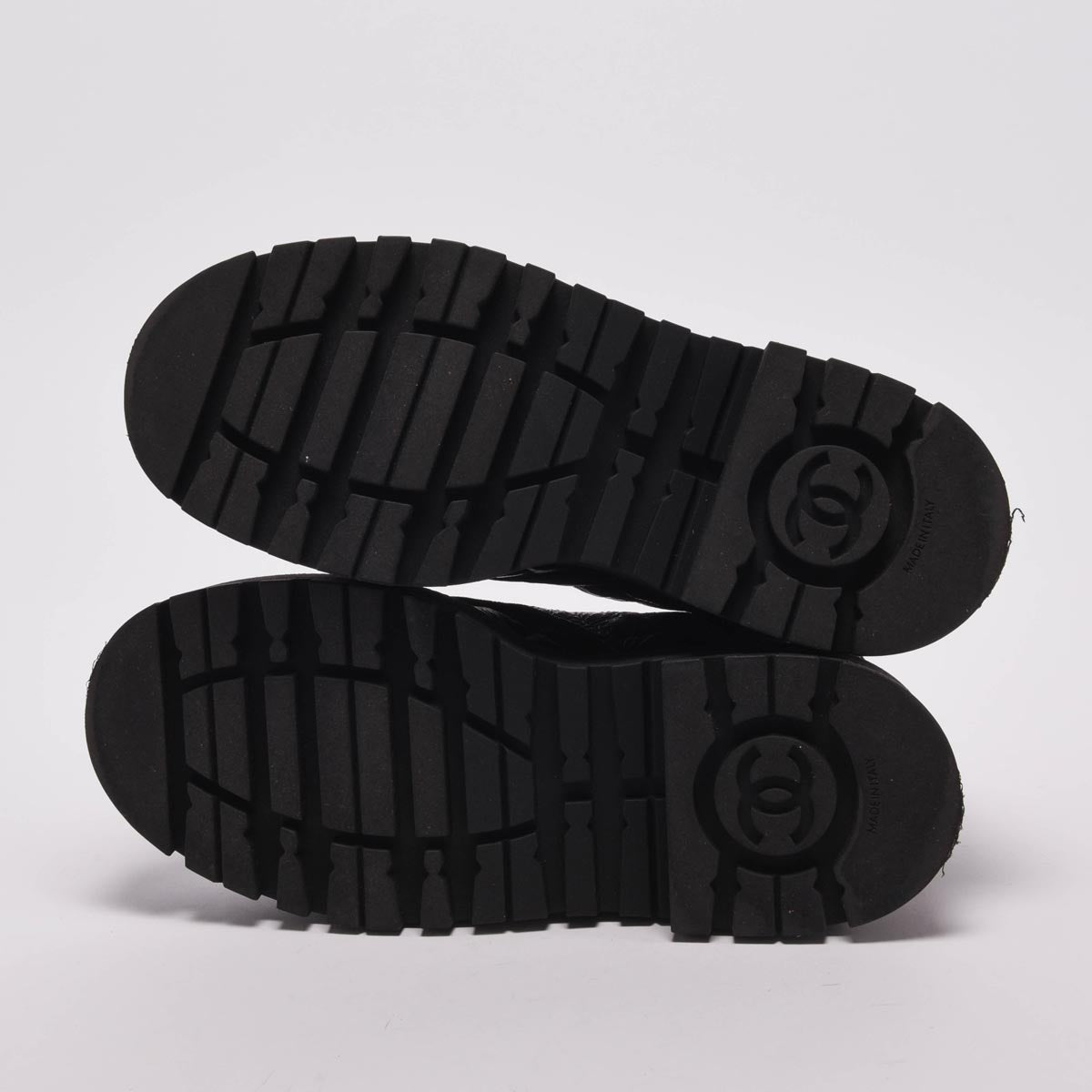 Chanel Black Distressed Calfskin Short Combat Boots 38.5