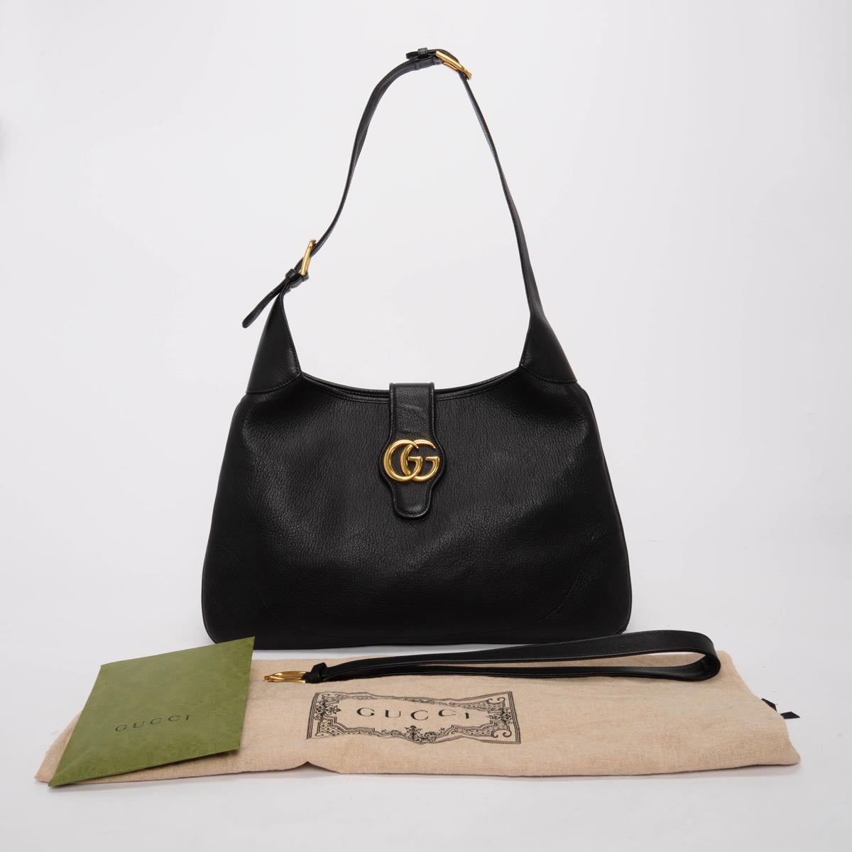 Gucci Black Grained Calfskin Large Aphrodite Shoulder Bag