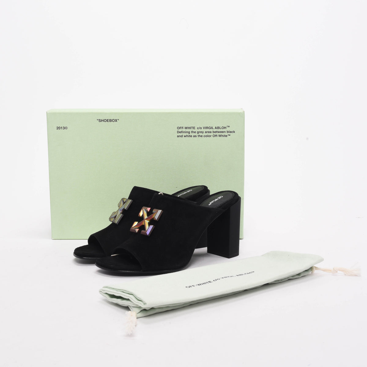 Off-White Black Suede Metallic Arrow Mules 40