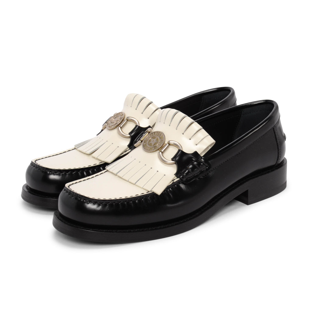 Dior Black & White Leather Dior Emblem Loafers 38