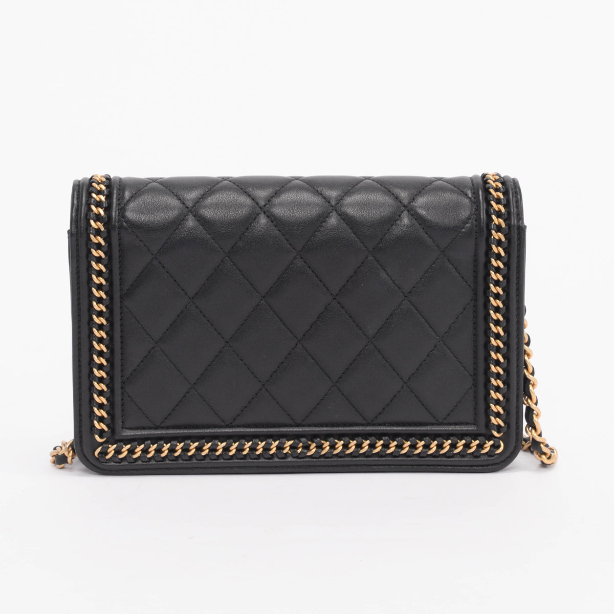 Chanel Black Lambskin Chain Around Boy Wallet On Chain