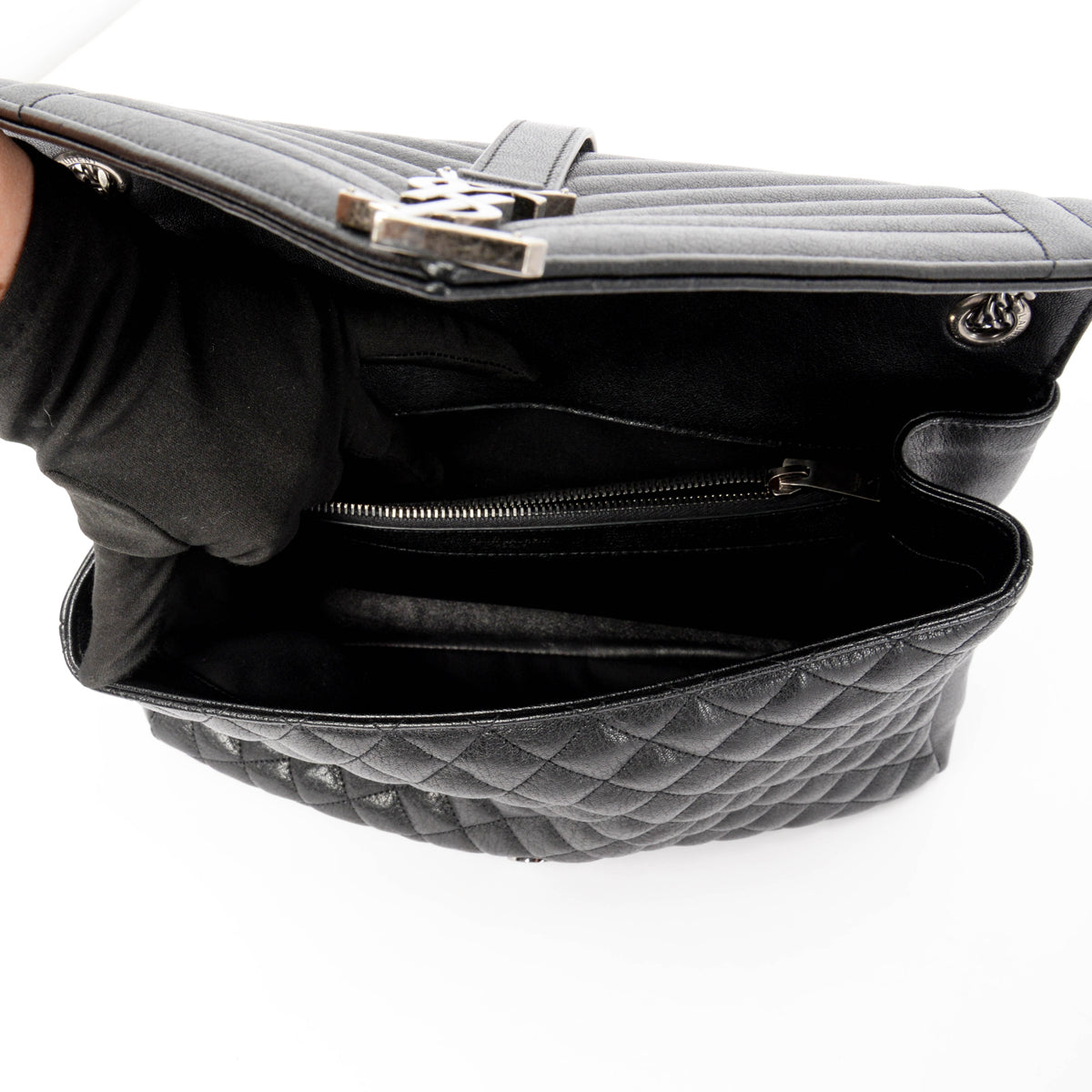 Saint Laurent Black Calfskin Large Monogram Envelope Satchel