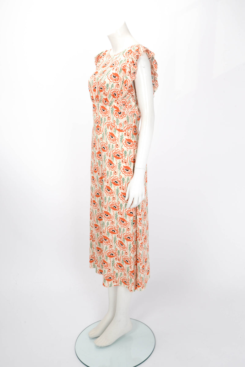 Prada Ivory Crepe Poppy Print Dress IT 44