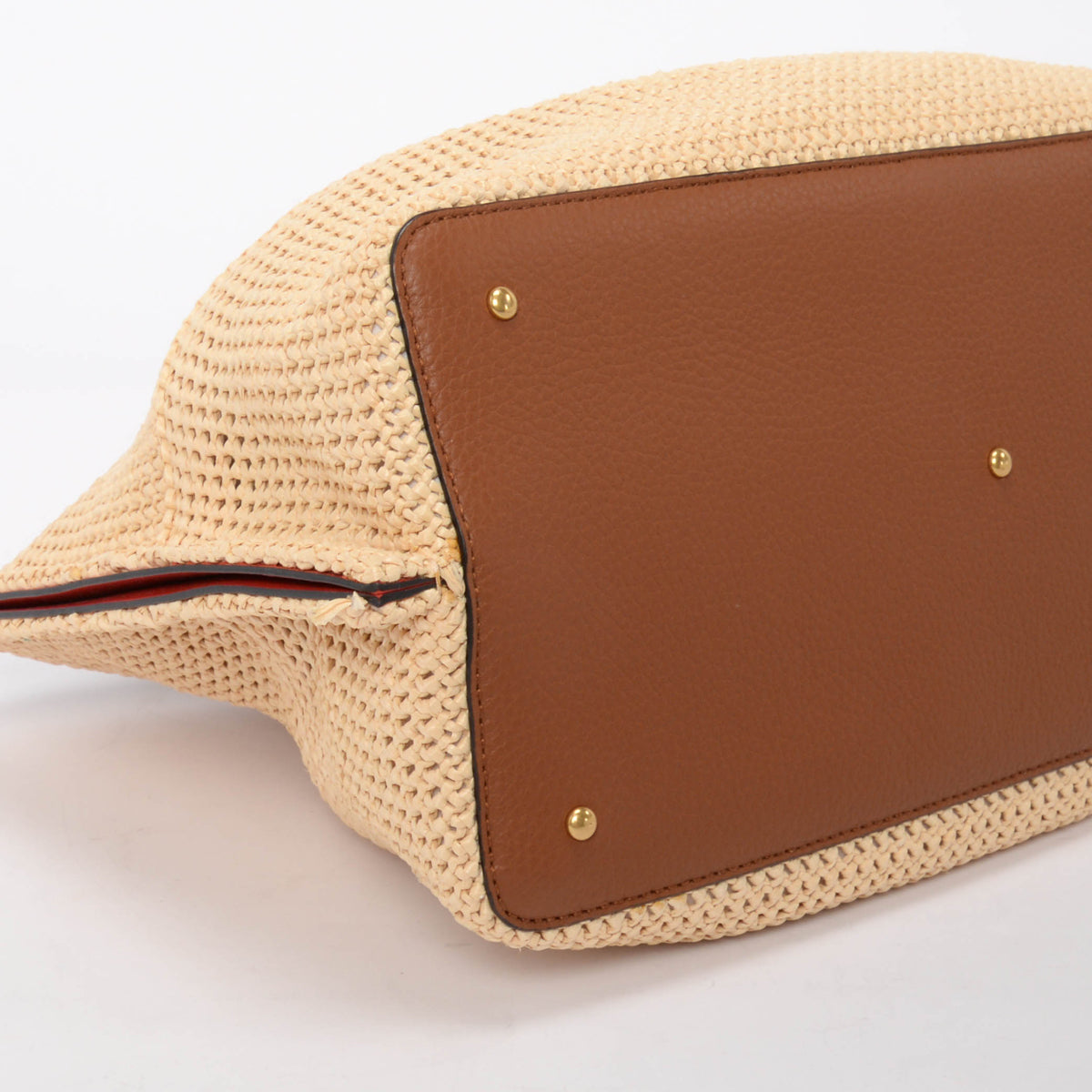 Valentino Tan Calfskin & Raffia Medium Rockstud VLogo Tote