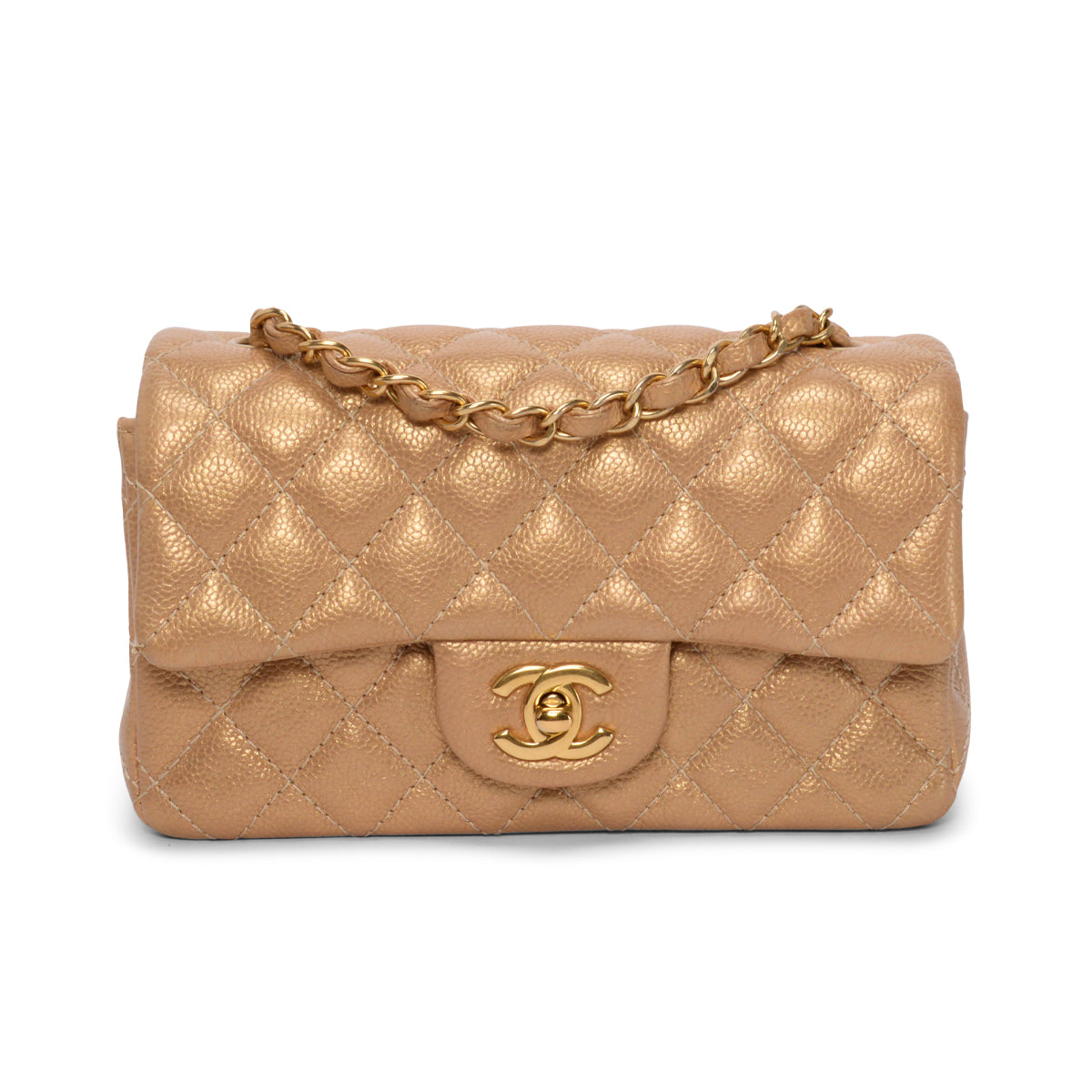 Chanel Pearly Gold Caviar Mini Rectangular Flap Bag